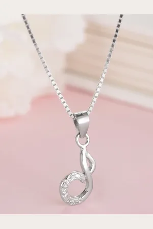 Zavya Women Rhodium-Plated CZ Studded Sterling Silver Pendant Necklace