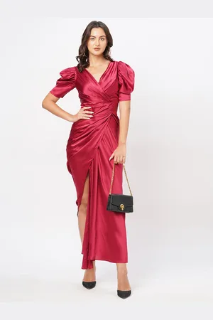 MISH Women Puff Sleeve Satin Maxi Dress