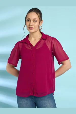 Antheaa Chiffon Lace Insert Shirt Style Top