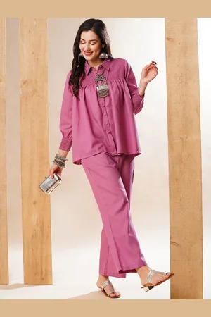 Globus Women Smocked Yoke A-Line Shirt & Trousers Fusion Co-Ord