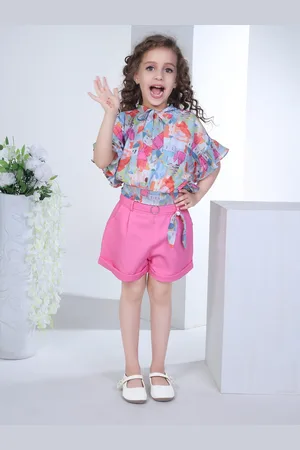 Peppermint Girls Round Neck Printed Top with Shorts