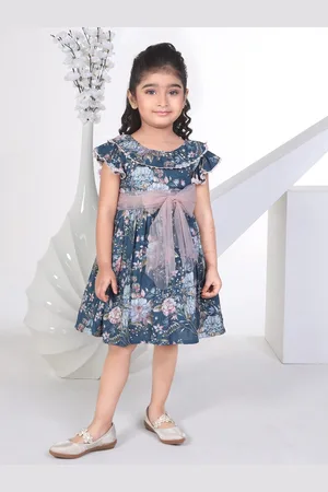 Peppermint Girls Floral Printed Pleated Fit & Flare Dress