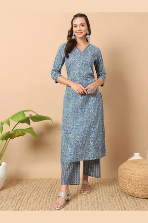 FIORRA Paisley Printed Regular Pure Cotton V-Neck Straight Kurta With Trouser