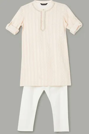 Lifestyle Boys Striped Regular Thread Work Pure Cotton Kurta With Pyjama
