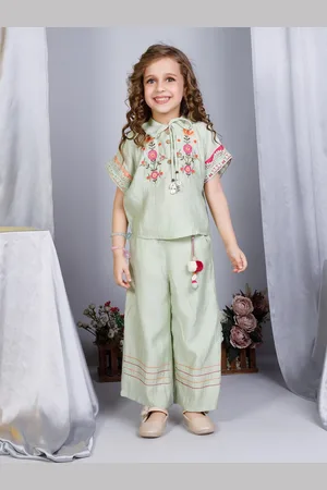 Peppermint Girls Mandarin Collar Top with Palazzos
