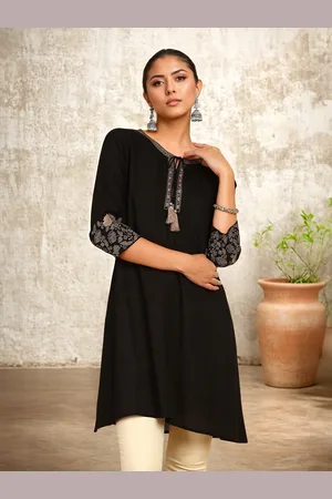 Soch Black Tie-Up Neck A-Line Kurta