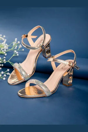 Truffle Collection Embellished Open Toe Block Heels