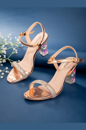 Truffle Collection Embellished Open Toe Block Heels