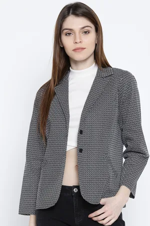 Ayaany Black & White Printed Single-Breasted Casual Blazer