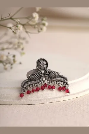 Priyaasi Silver-Plated Beaded Finger Ring