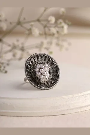 Priyaasi Silver-Plated Pearls-Beaded Adjustable Finger Ring