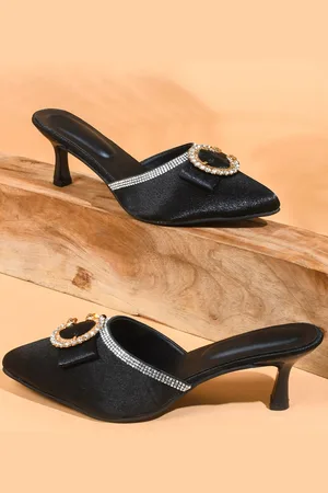 TRY ME Embellished Pointed Toe Suede Kitten Heel Mules