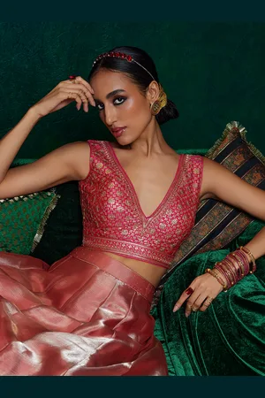 Soch Embellished V-Neck Silk Saree Blouse