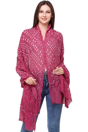 Exotic India Bright Rose Pure Cotton Tie-Dye Printed Silk Jodhpuri Dupatta