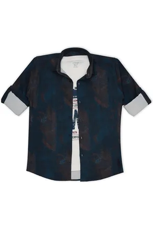CAVIO Boys Graphic Printed Spread Collar Full Sleeves Cotton Casual Shirt & T-Shirt