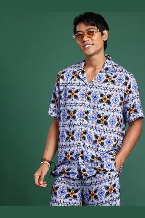 Sangria Men Ethnic Motifs Printed Shirt With Shorts Co-Ords Set