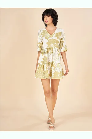 Pantaloons Floral Print V-Neck Three-Quarter Sleeves Fit & Flare Mini Dress
