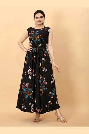 Rhey Floral Printed Boat Neck Belted Maxi Dress