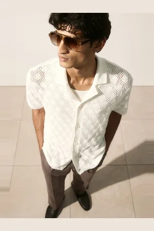 H&M Pure Cotton Regular Fit Crochet-look Resort Shirt