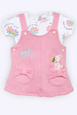 Babys Day Infant Girls Printed Cotton Dungaree With T-Shirt