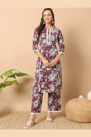 FIORRA Floral Printed Regular Pure Cotton Round Neck Straight Kurta With Trouser