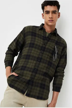 Lifestyle Men Tartan Checked Spread Collar Long Sleeves Cotton Casual Shirt