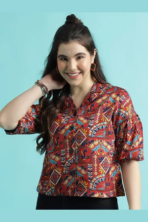 CLEMIRA Ethnic Motifs Print Drop Shoulder Sleeves Crepe Top