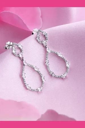 Zavya Women Rhodium-Plated CZ Studded Sterling Silver Teardrop Shaped Drop Earrings