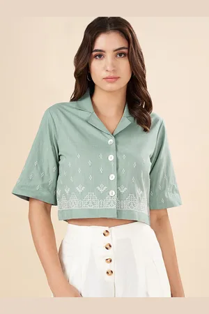 Pantaloons Ethnic Motifs Printed Cotton Shirt Style Crop Top