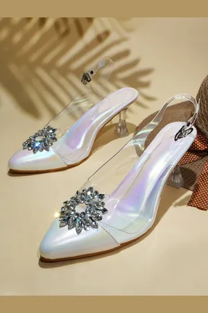 TRY ME Embellished Pointed Toe Backstrap Block Heel Mules