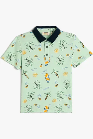 Koton Boys Polo Collar Short Sleeves Conversational Printed Regular Fit Cotton T-shirt
