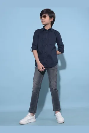 Crimsoune Club Boys Classic Slim Fit Spread Collar Long Sleeves Cotton Casual Shirt