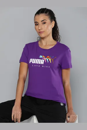 PUMA Women LOVE WINS Brand Logo Printed Pure Cotton T-shirt