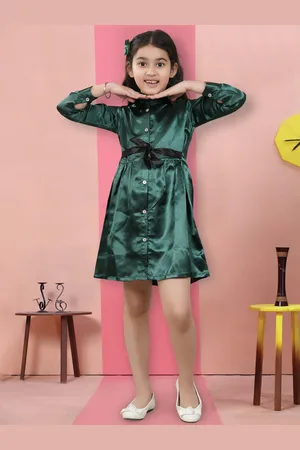 BAESD Girls Puff Sleeve Satin Shirt Dress