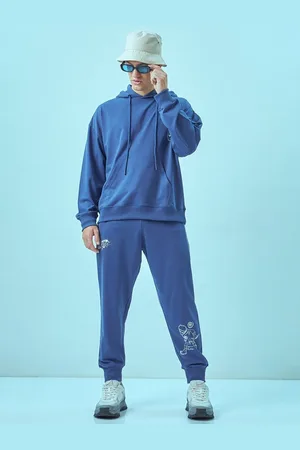 Bewakoof Blue Printed Oversized Fit Sweatshirt & Joggers Co-Ords