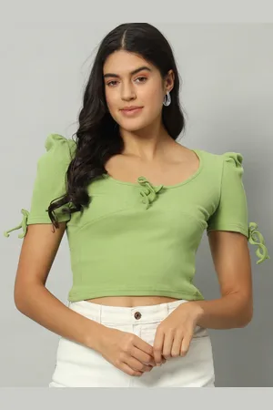 Chemistry Ribbed Tie-Up Neck Fitted Crop Top