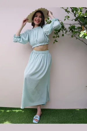 ATHENA Self Design Flared Midi Skirts
