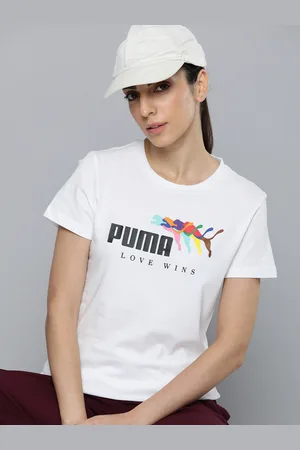 PUMA Women LOVE WINS Brand Logo Printed Pure Cotton T-shirt