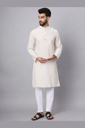 Latest Chikan Garments Striped Mandarin Collar Straight Kurta