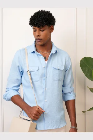 LocoMotive Premium Men Linen Solid Utility Pocket Shirt