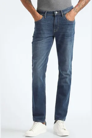 Flying Machine Men Straight Fit Mid Rise Clean Look Heavy Fade Stretchable Jeans