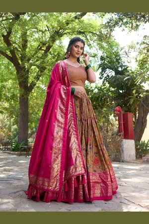 LOOKNBOOK ART Foil Printed Semi-Stitched Lehenga & Unstitched Blouse With Dupatta