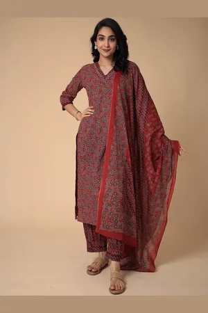 ZARI Floral Printed Pure Cotton Straight Kurta with Trouser & Dupatta