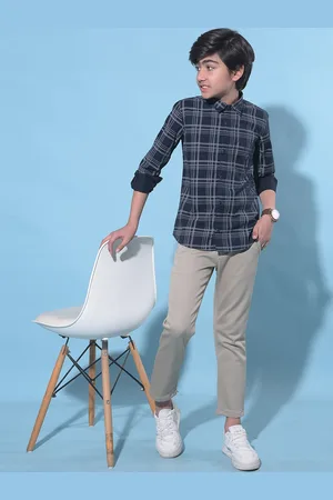 Crimsoune Club Boys Classic Slim Fit Tartan Checked Pure Cotton Casual Shirt