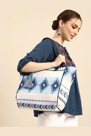 Sangria Printed Oversized Shopper Tote Bag with Tasselled Detail