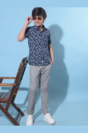 Crimsoune Club Boys Classic Slim Fit Geometric Printed Casual Shirt
