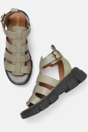 Geox Solid Leather Flatform Sandals
