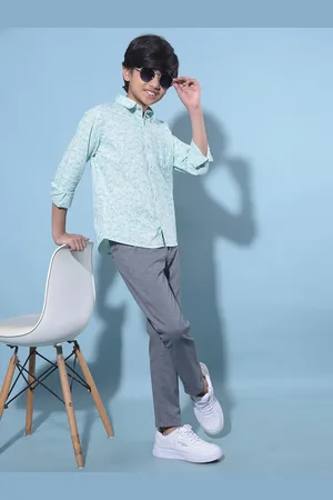 Crimsoune Club Boys Classic Slim Fit Floral Printed Casual Shirt