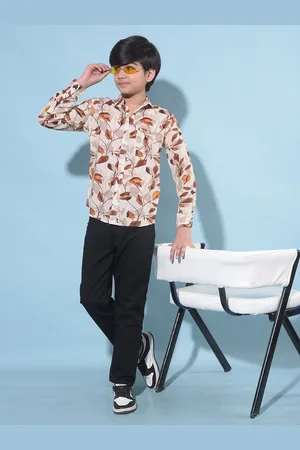 Crimsoune Club Boys Classic Slim Fit Floral Printed Casual Shirt