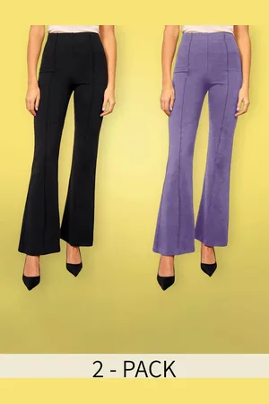 BAESD Women Pack Of 2 Flared High-Rise Cotton Bootcut Trousers